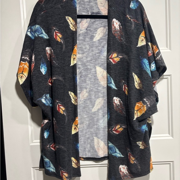 Colorful Feather Print Kimono Cardigan - Picture 1 of 5
